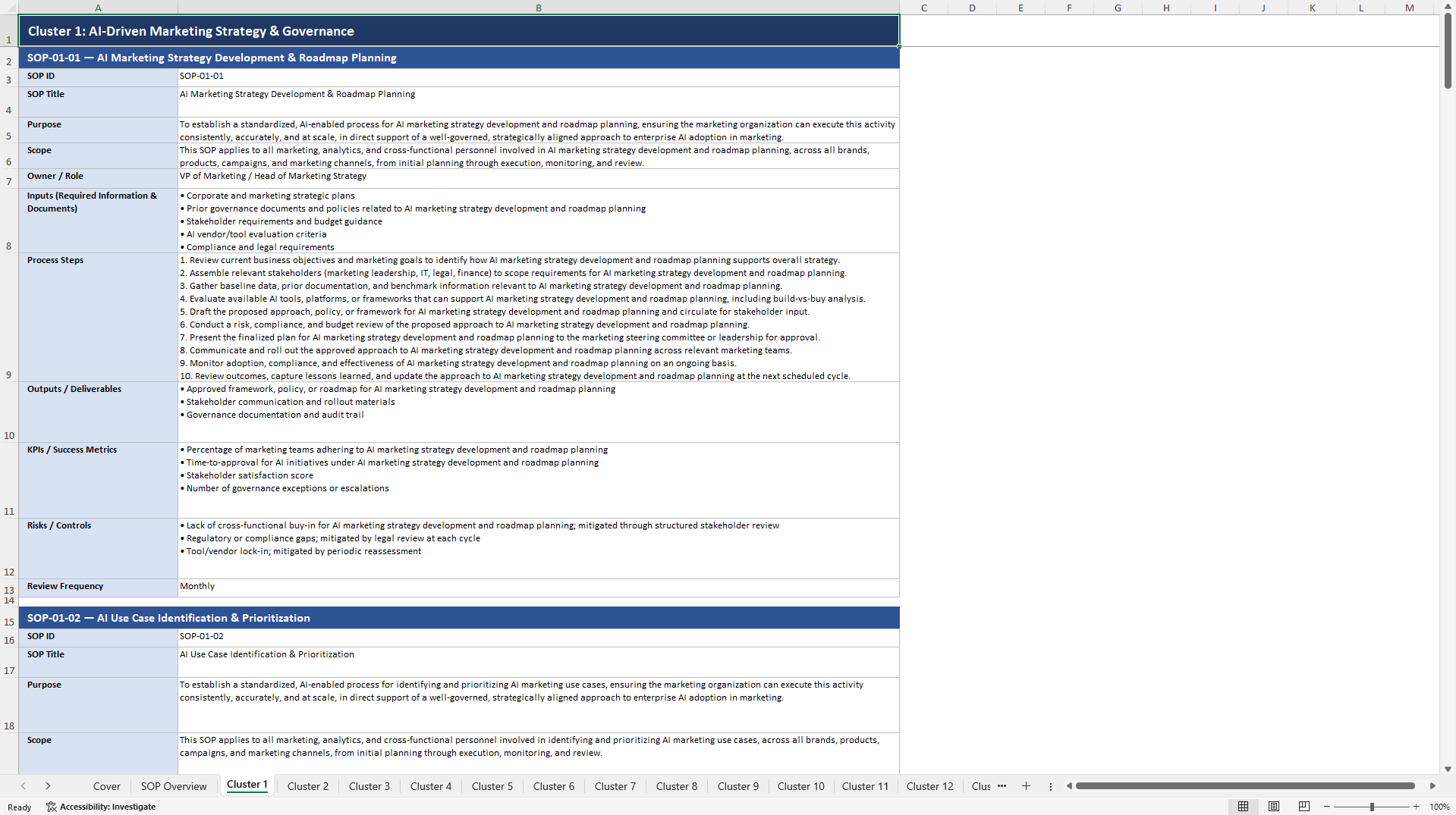 100+ AI-Driven Marketing SOPs (Excel template (XLSX)) Preview Image