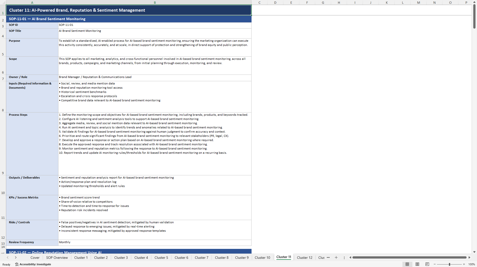 100+ AI-Driven Marketing SOPs (Excel template (XLSX)) Preview Image