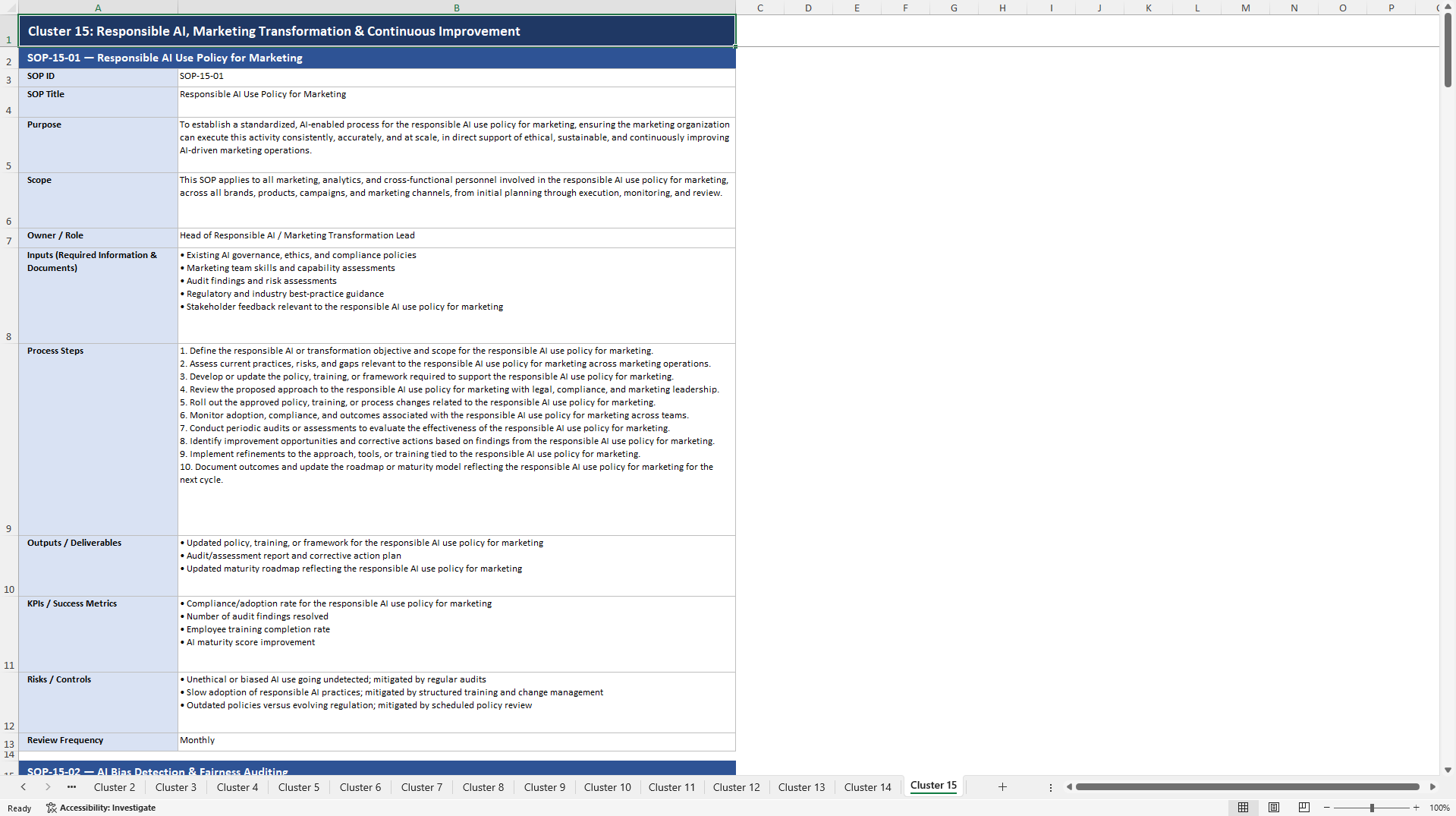 100+ AI-Driven Marketing SOPs (Excel template (XLSX)) Preview Image