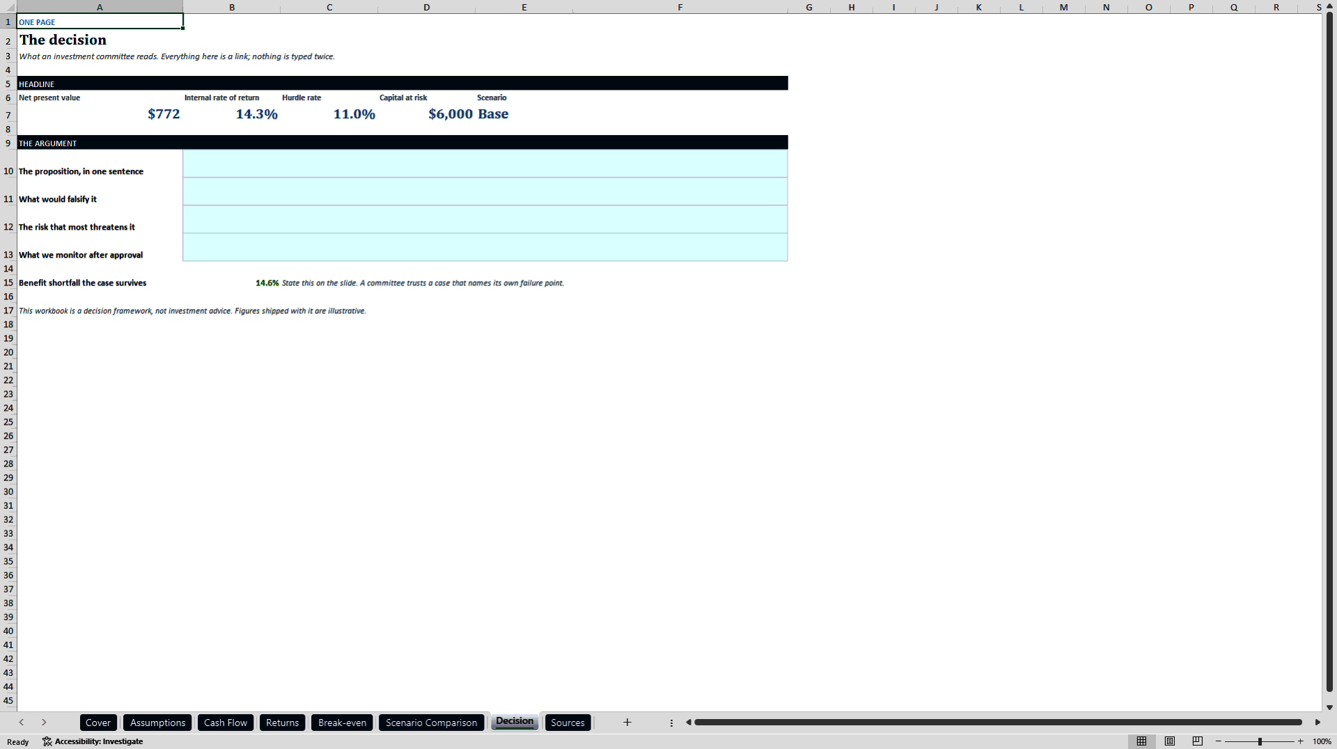 Business Case Builder: NPV, IRR, Payback and Break-even (Excel template (XLSX)) Preview Image