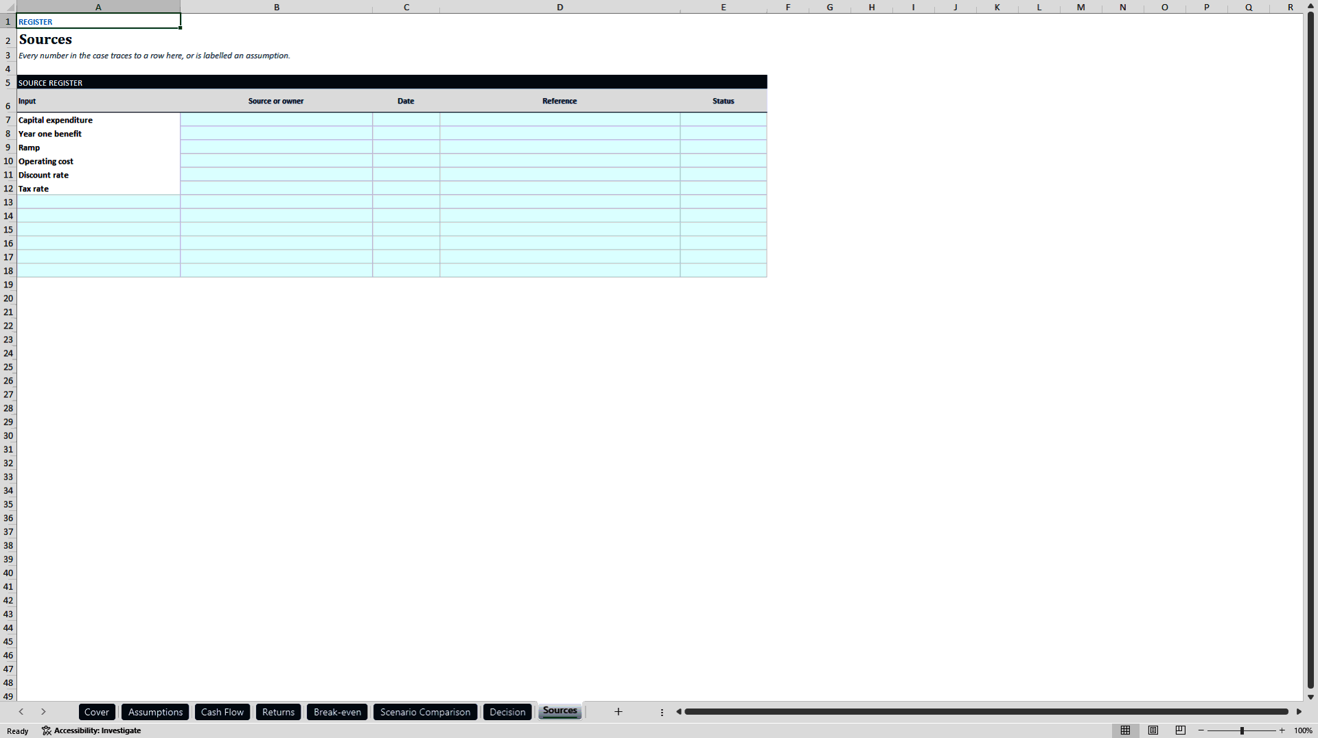 Business Case Builder: NPV, IRR, Payback and Break-even (Excel template (XLSX)) Preview Image