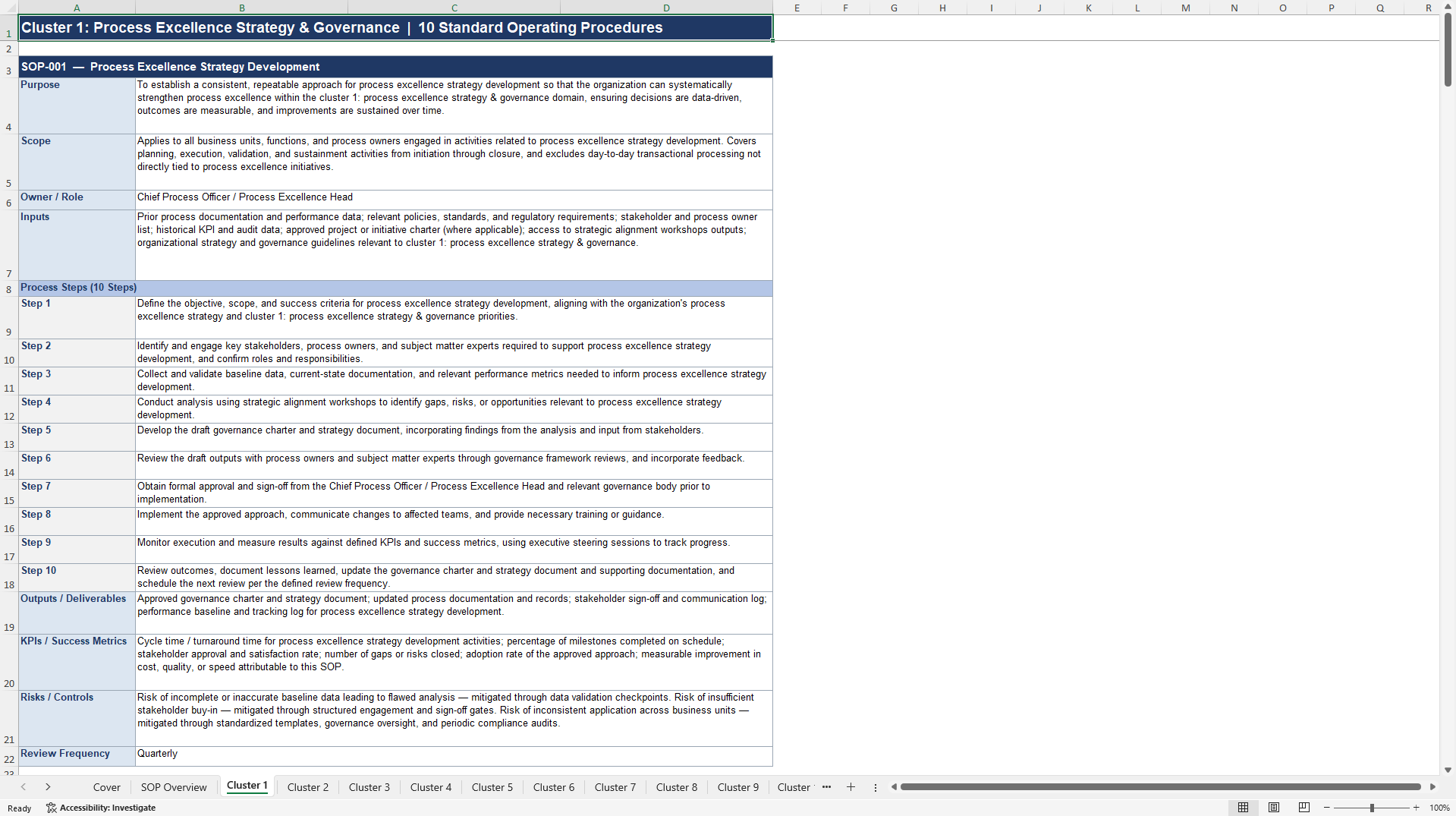 100+ Process Excellence SOPs (Excel template (XLSX)) Preview Image
