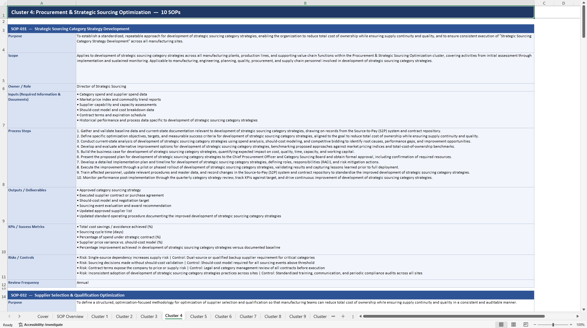 100+ Manufacturing Value Chain Optimization SOPs (Excel template (XLSX)) Preview Image