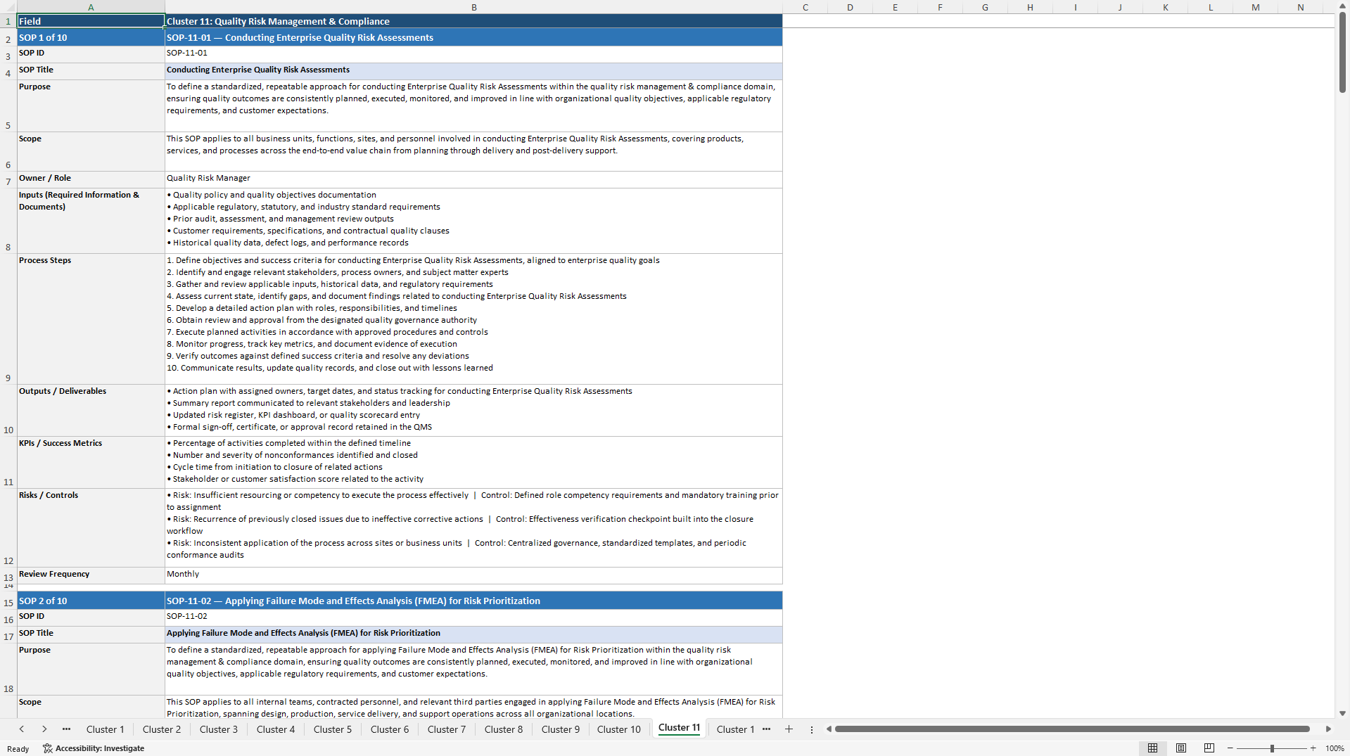 100+ Quality Management Enhancement SOPs (Excel template (XLSX)) Preview Image