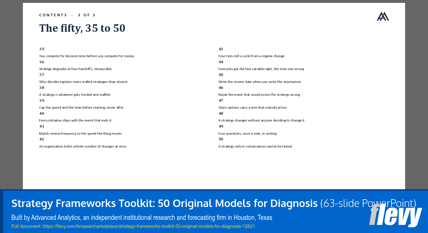 Strategy Frameworks Toolkit: 50 Original Models for Diagnosis (63-slide PPT PowerPoint presentation template (PPTX)) Preview Image