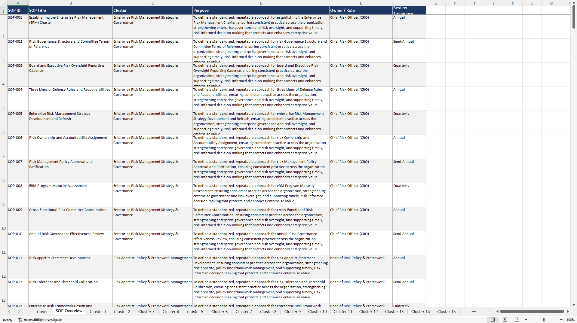 100+ Risk Management Enhancement SOPs (Excel template (XLSX)) Preview Image