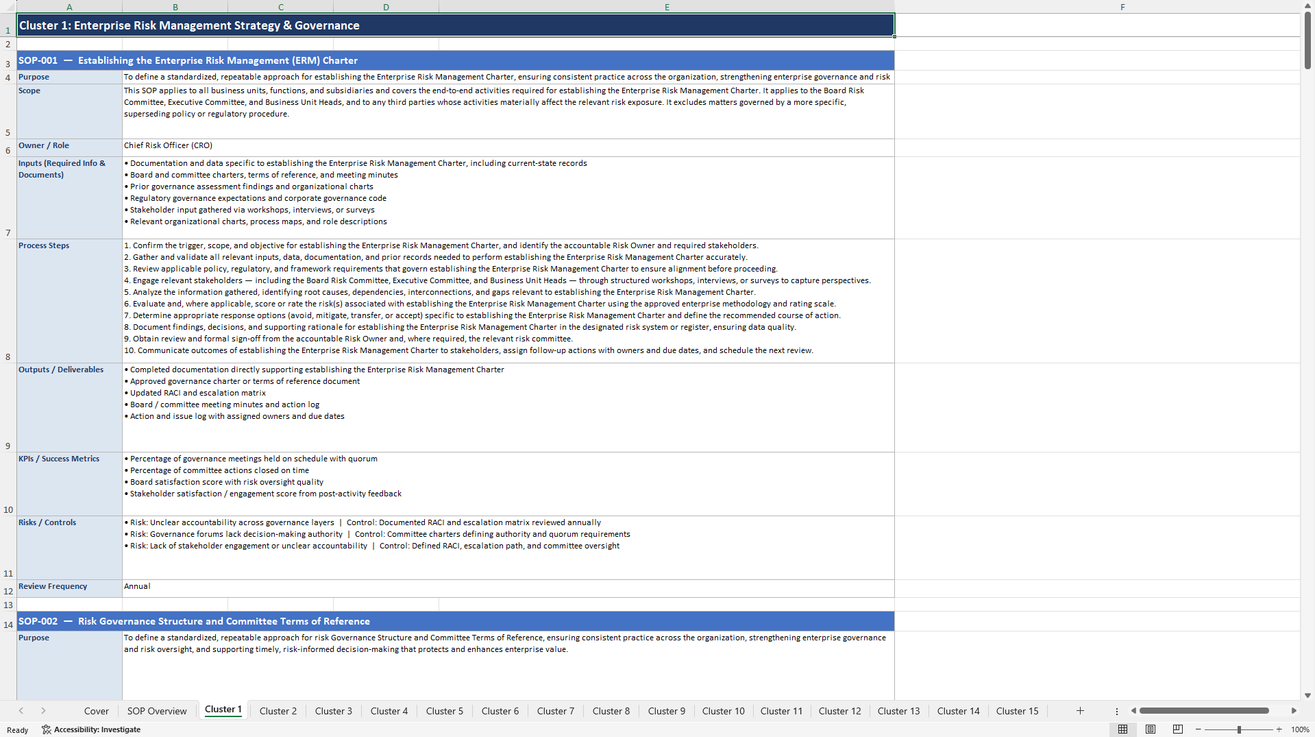 100+ Risk Management Enhancement SOPs (Excel template (XLSX)) Preview Image