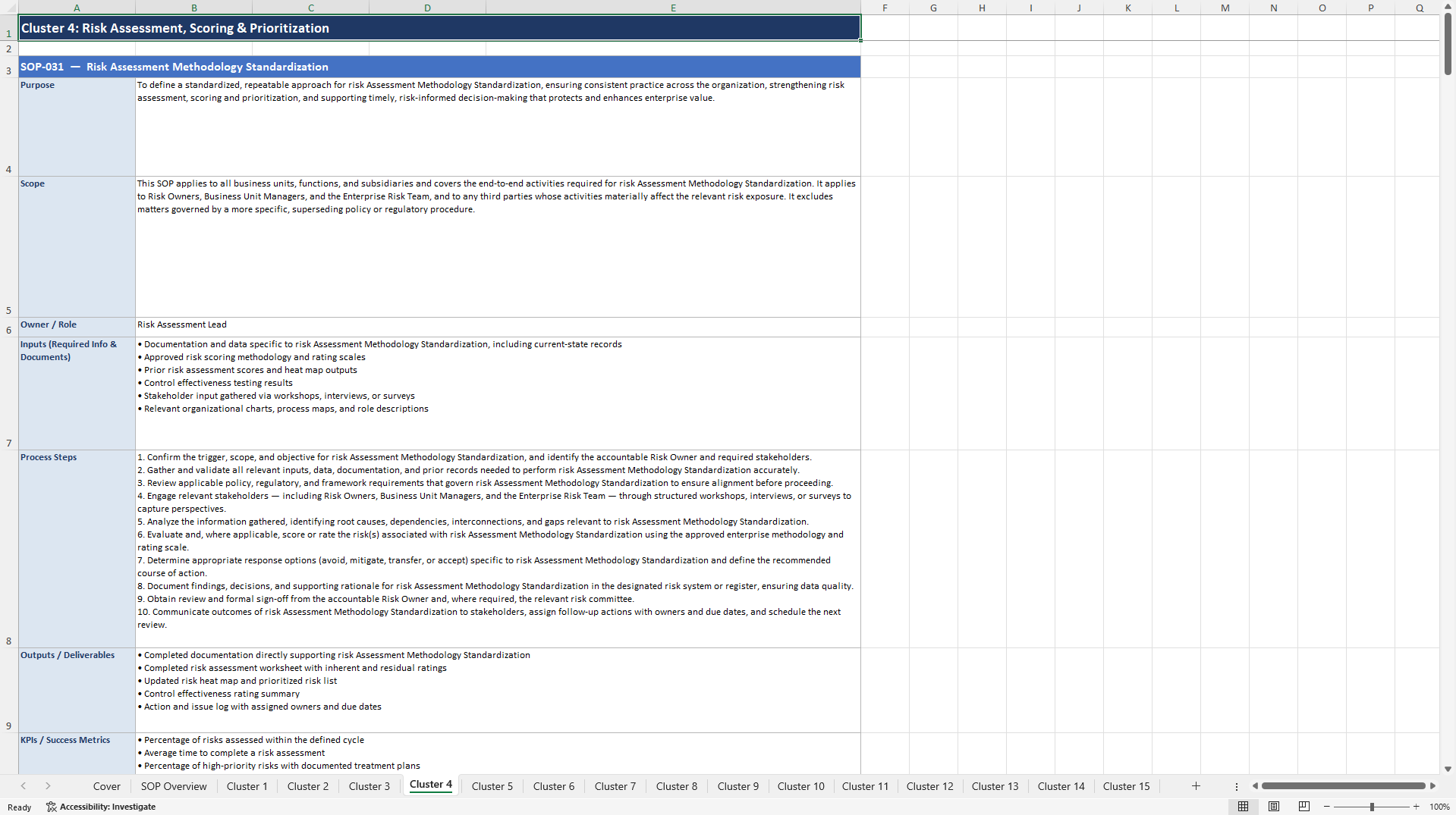 100+ Risk Management Enhancement SOPs (Excel template (XLSX)) Preview Image