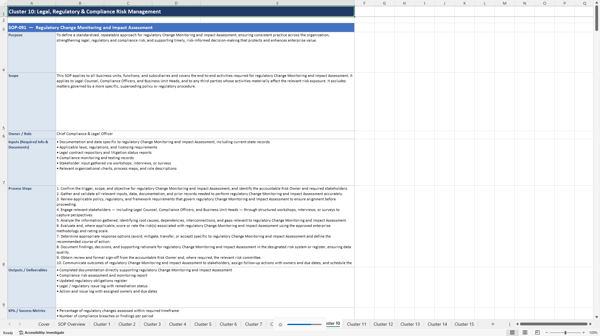 100+ Risk Management Enhancement SOPs (Excel template (XLSX)) Preview Image