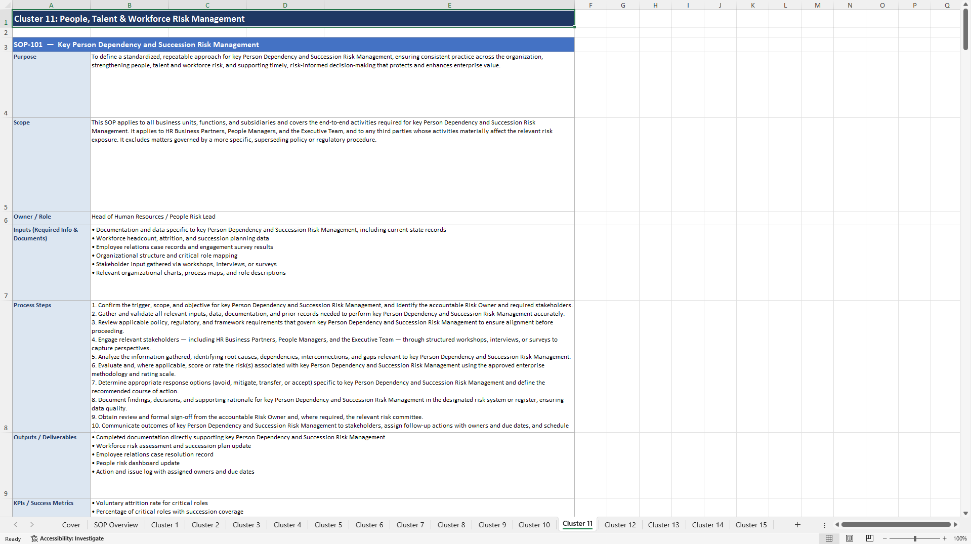 100+ Risk Management Enhancement SOPs (Excel template (XLSX)) Preview Image