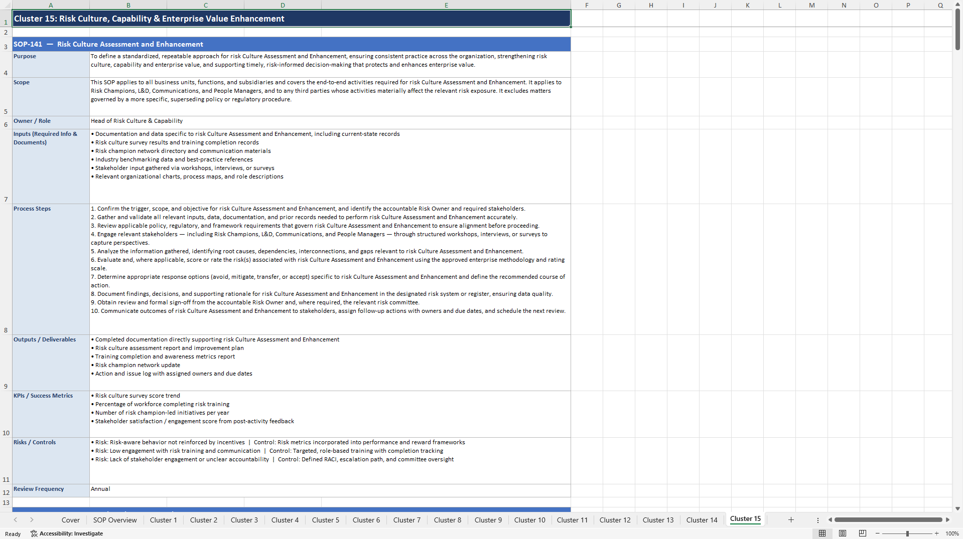 100+ Risk Management Enhancement SOPs (Excel template (XLSX)) Preview Image