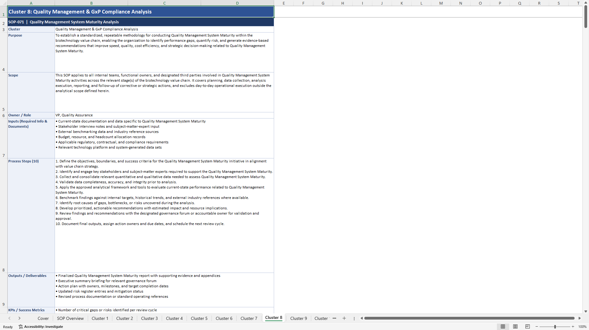 100+ BioTech Value Chain Analysis SOPs (Excel template (XLSX)) Preview Image