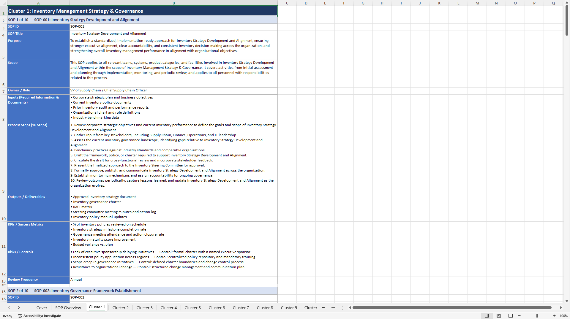 100+ Inventory Management Enhancement SOPs (Excel template (XLSX)) Preview Image