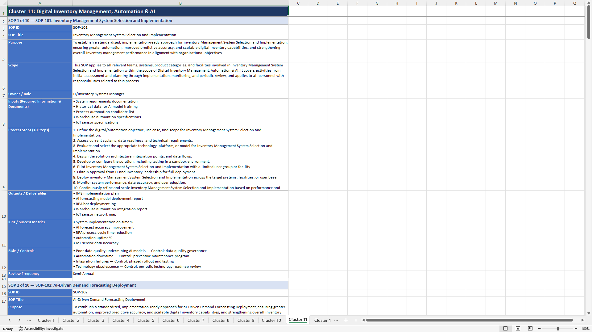 100+ Inventory Management Enhancement SOPs (Excel template (XLSX)) Preview Image