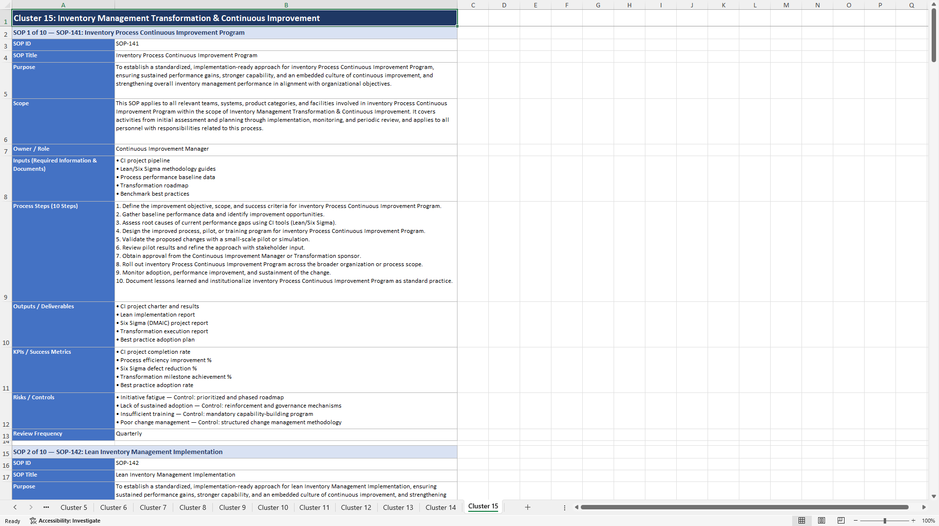 100+ Inventory Management Enhancement SOPs (Excel template (XLSX)) Preview Image