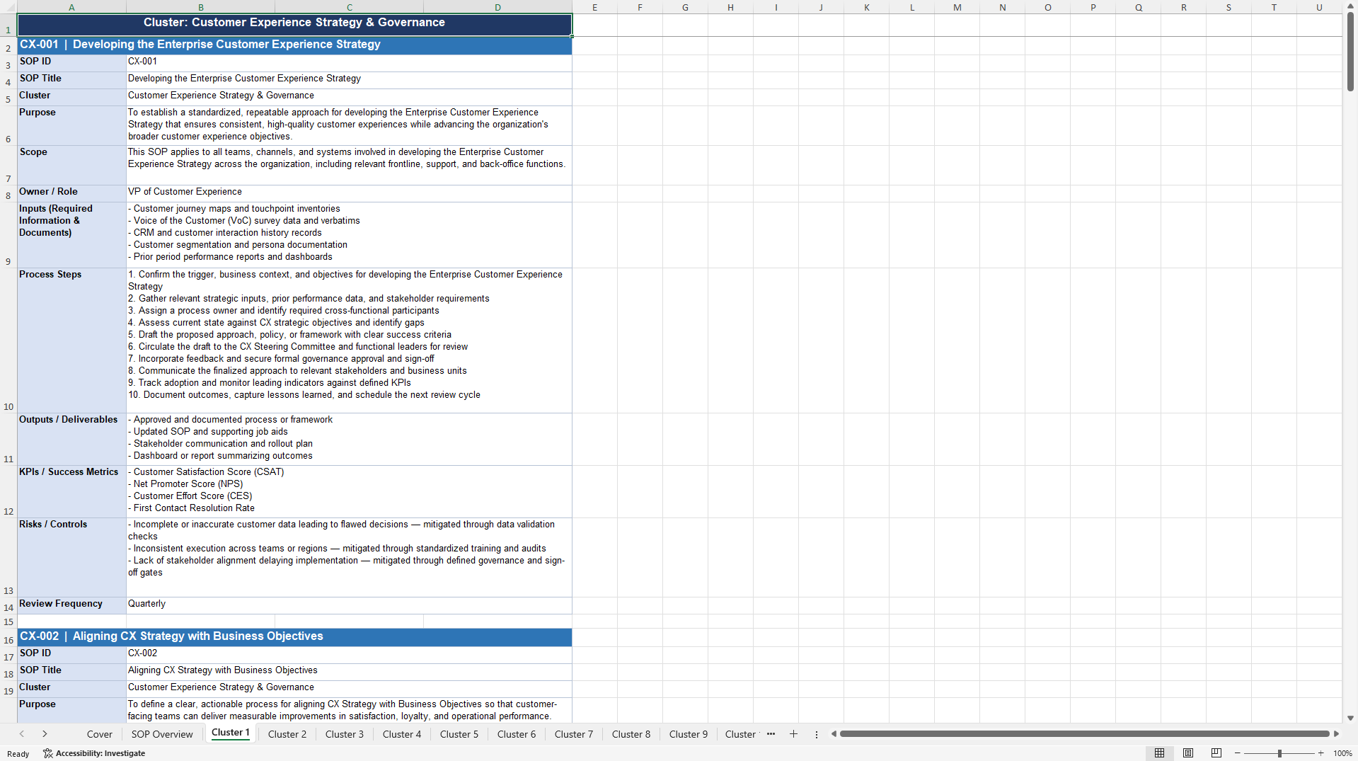 100+ Customer Experience Enhancement SOPs (Excel template (XLSX)) Preview Image