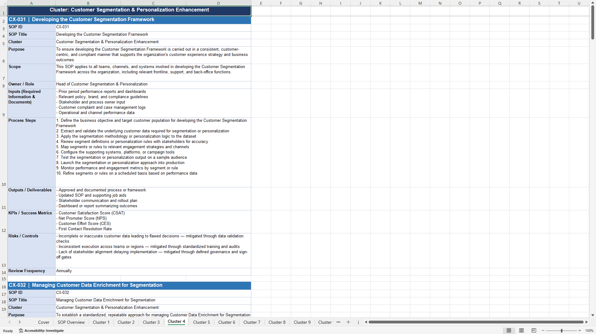 100+ Customer Experience Enhancement SOPs (Excel template (XLSX)) Preview Image
