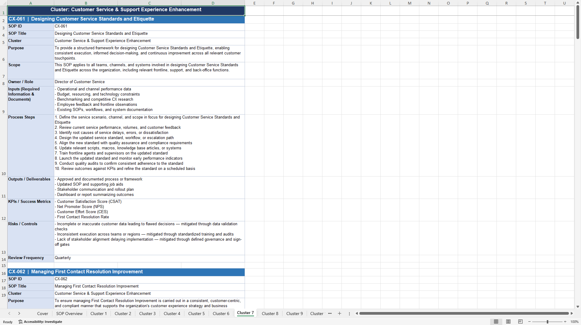 100+ Customer Experience Enhancement SOPs (Excel template (XLSX)) Preview Image