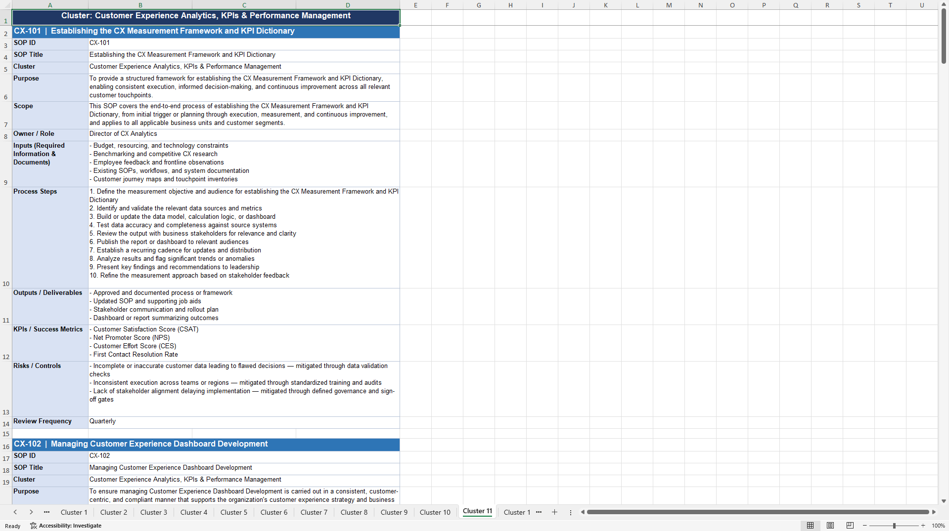 100+ Customer Experience Enhancement SOPs (Excel template (XLSX)) Preview Image