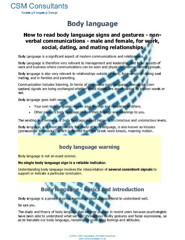 Body Language in Business & Life (55-page Word document) Preview Image