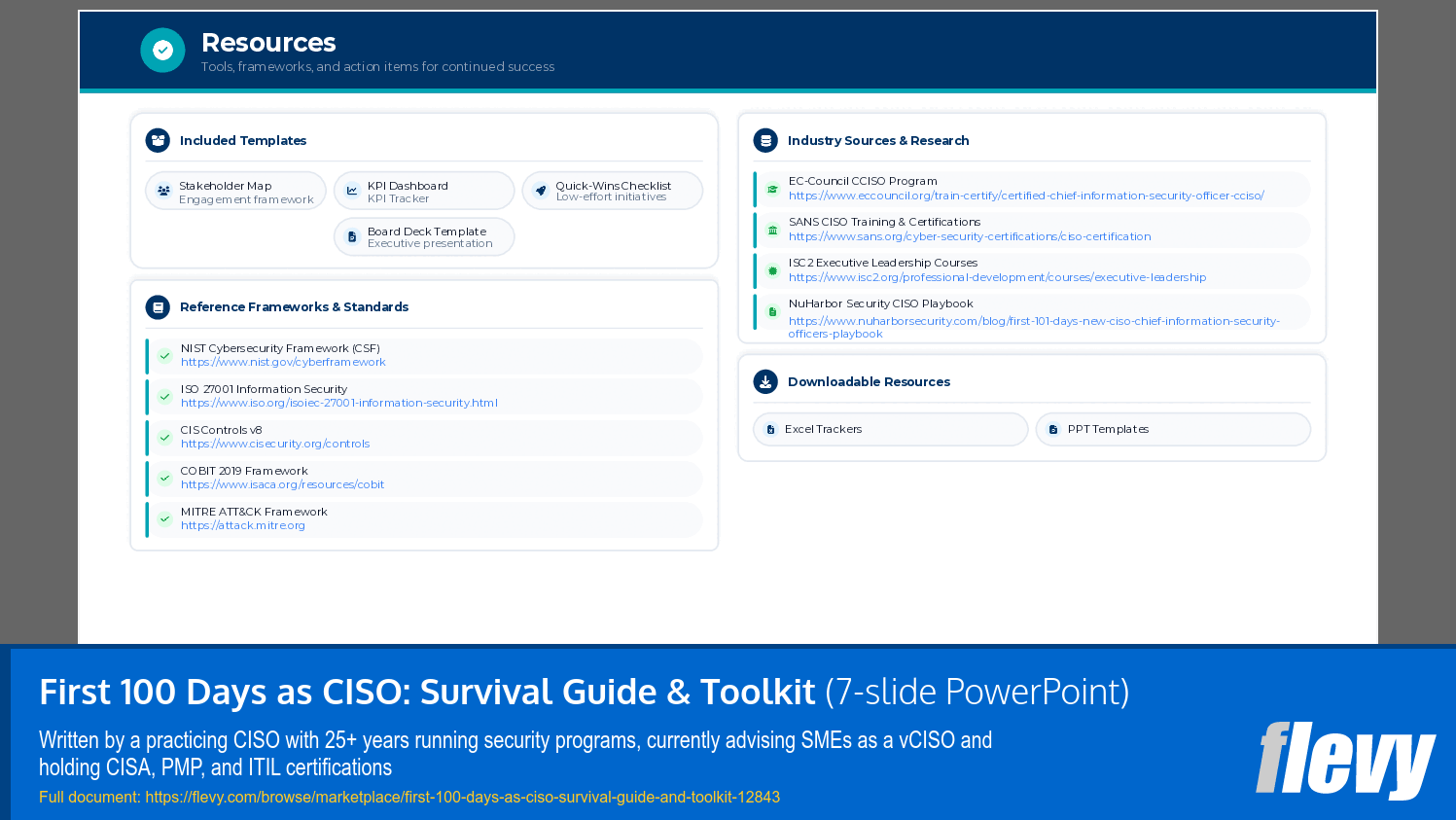 First 100 Days as CISO: Survival Guide & Toolkit (7-slide PPT PowerPoint presentation template (PPTX)) Preview Image