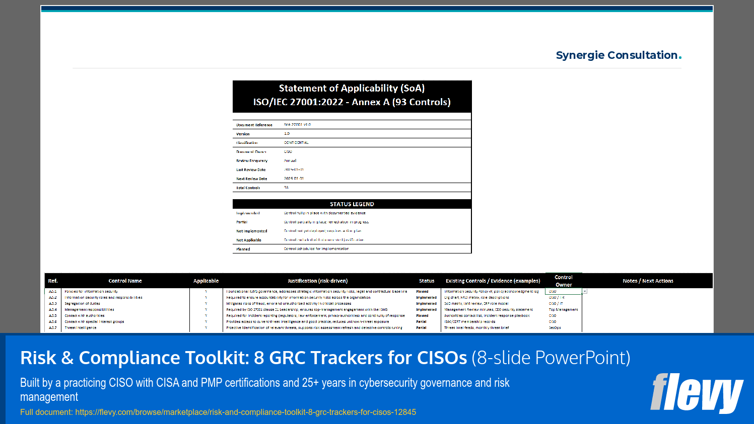 Risk & Compliance Toolkit: 8 GRC Trackers for CISOs (8-slide PPT PowerPoint presentation template (PPTX)) Preview Image