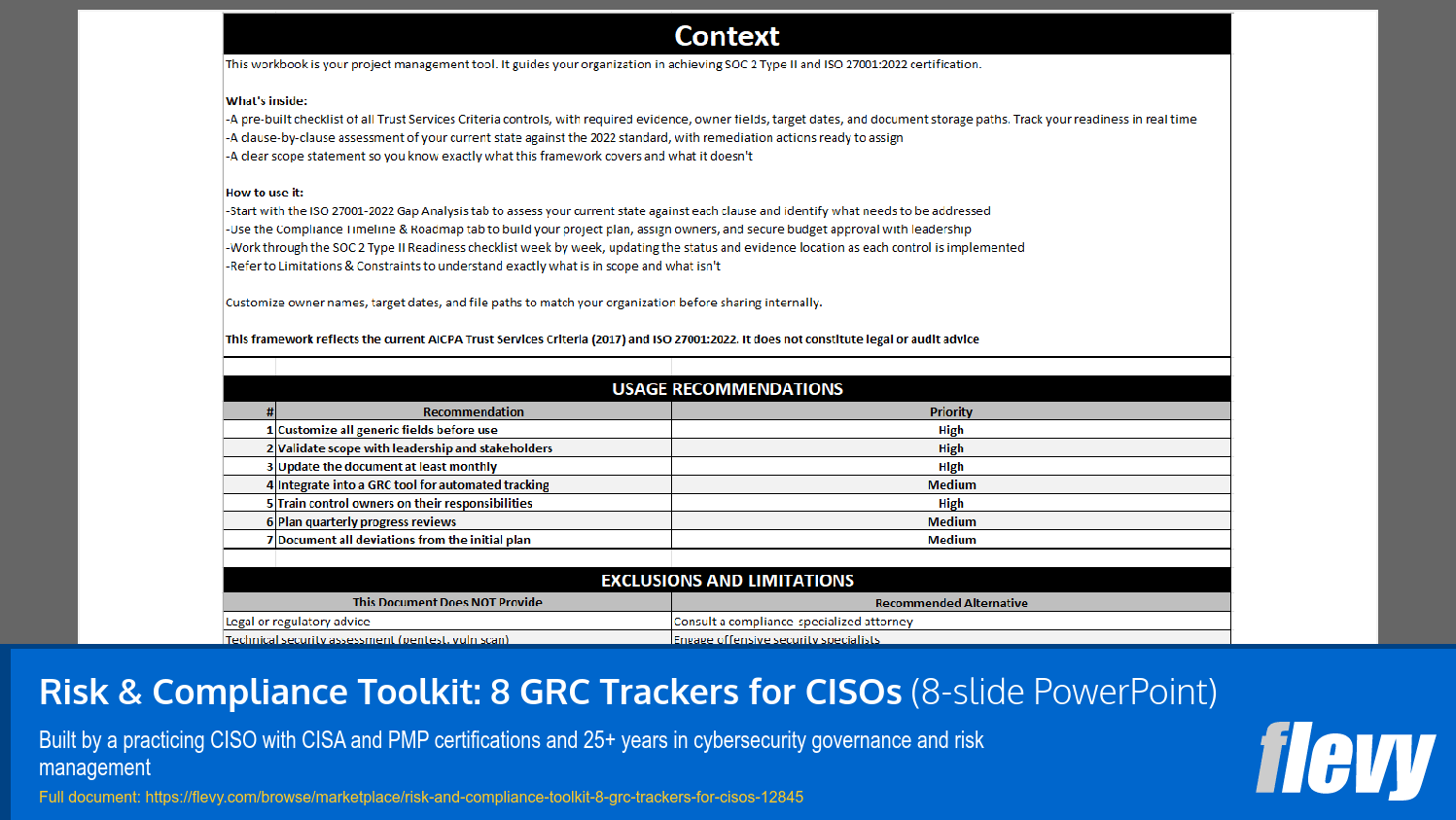 Risk & Compliance Toolkit: 8 GRC Trackers for CISOs (8-slide PPT PowerPoint presentation template (PPTX)) Preview Image