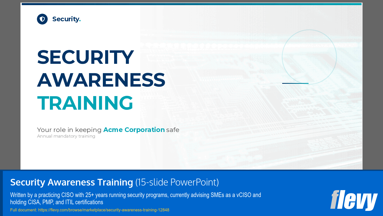 Security Awareness Training (15-slide PPT PowerPoint presentation template (PPTX)) Preview Image