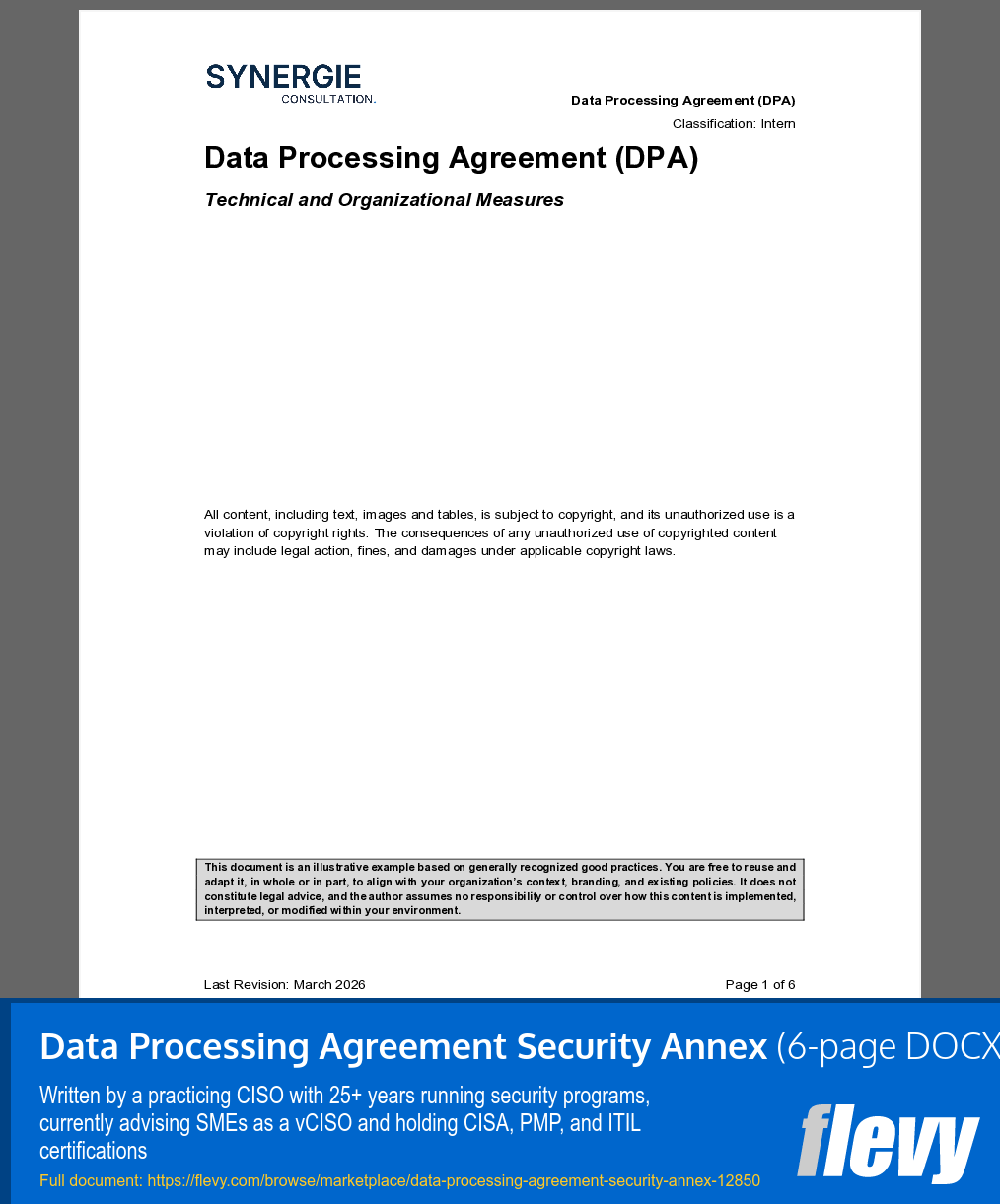 Data Processing Agreement Security Annex (6-page Word document) Preview Image