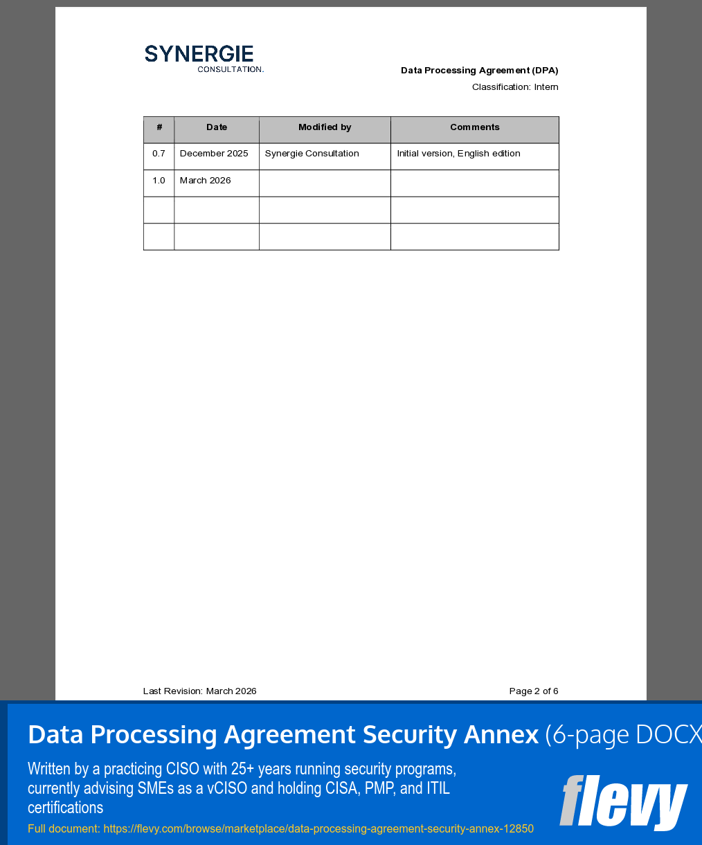 Data Processing Agreement Security Annex (6-page Word document) Preview Image