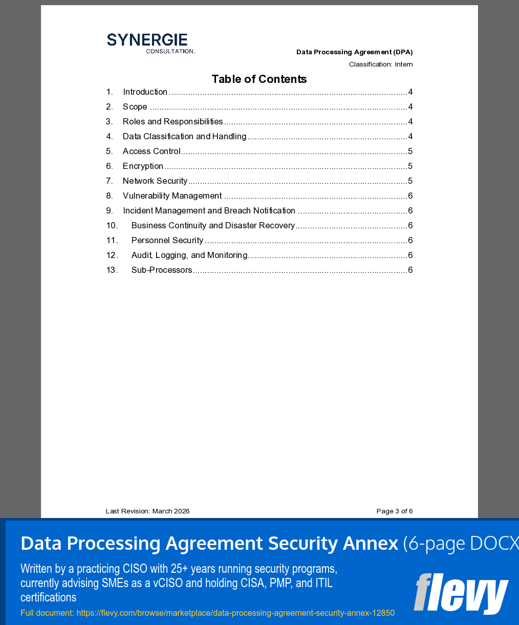 Data Processing Agreement Security Annex (6-page Word document) Preview Image