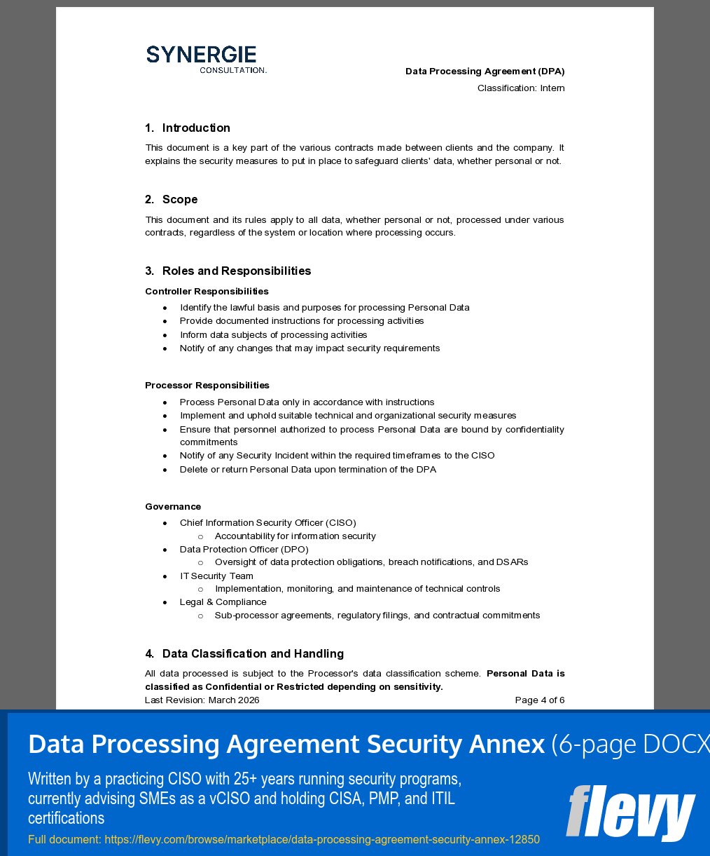 Data Processing Agreement Security Annex (6-page Word document) Preview Image