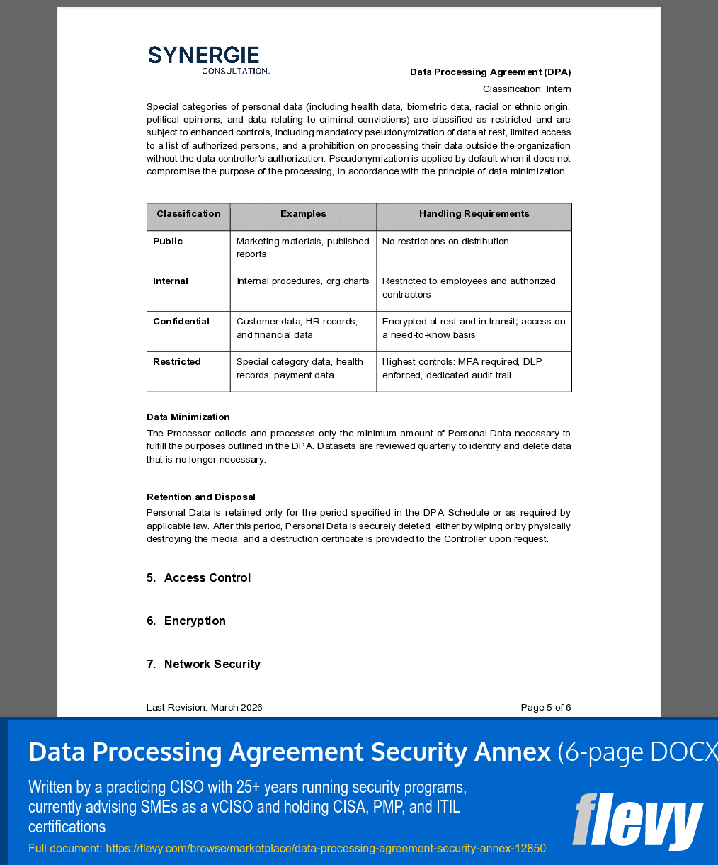 Data Processing Agreement Security Annex (6-page Word document) Preview Image