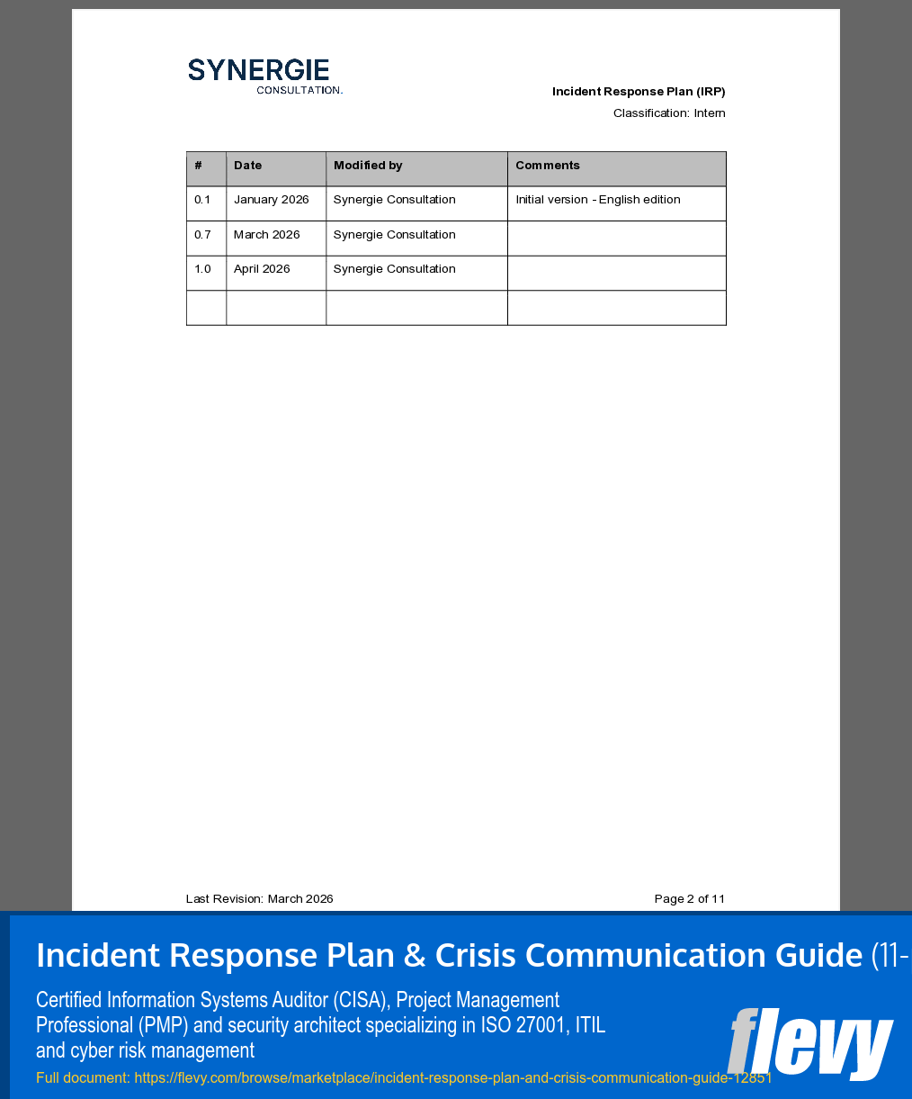 Incident Response Plan & Crisis Communication Guide (11-page Word document) Preview Image