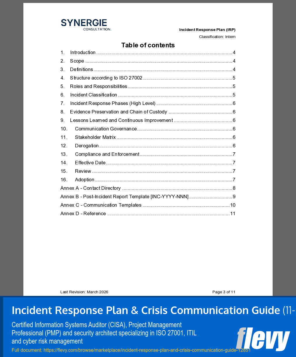 Incident Response Plan & Crisis Communication Guide (11-page Word document) Preview Image