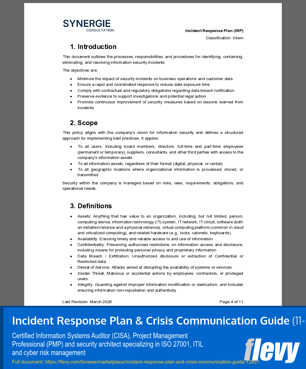 Incident Response Plan & Crisis Communication Guide (11-page Word document) Preview Image