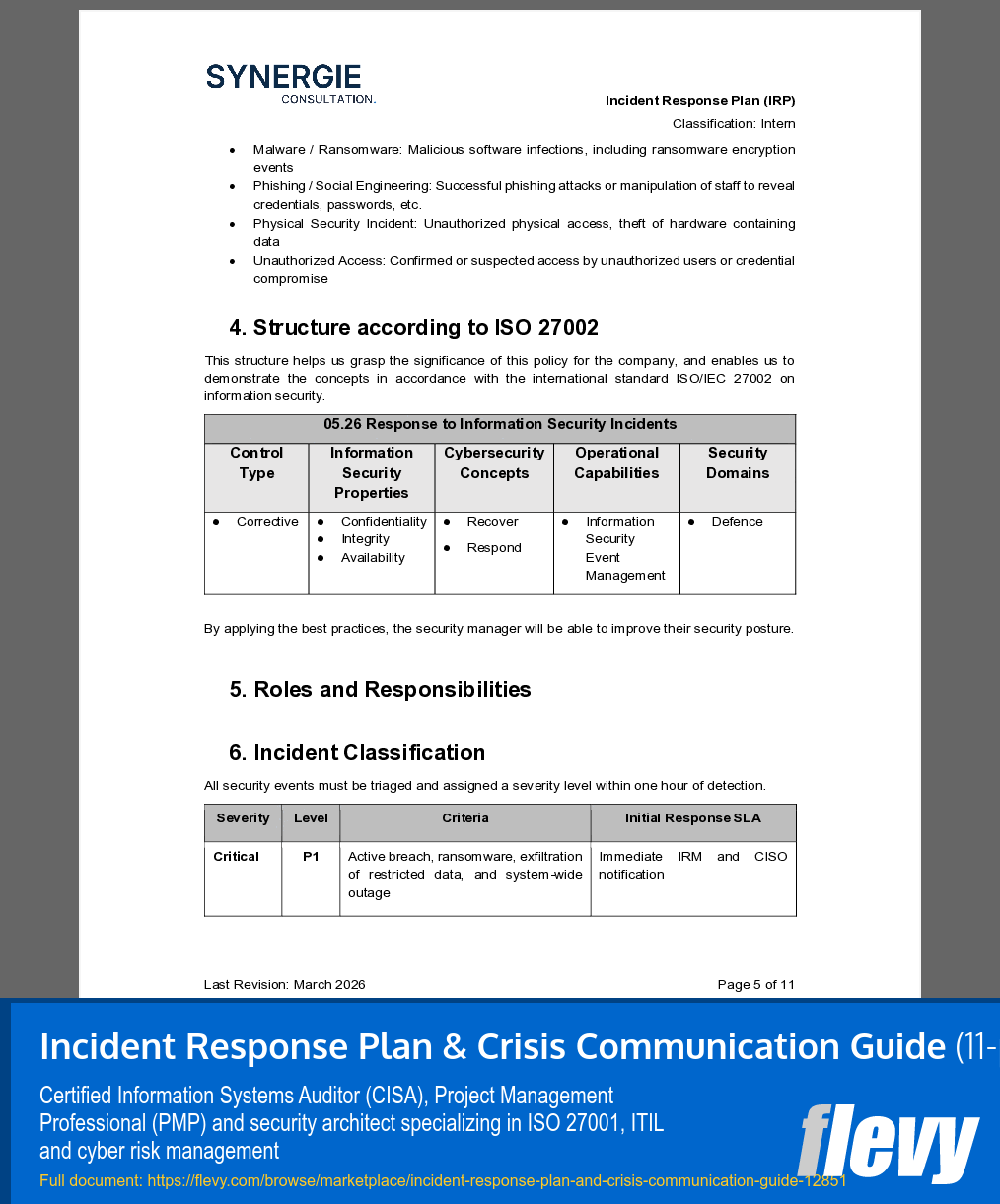 Incident Response Plan & Crisis Communication Guide (11-page Word document) Preview Image