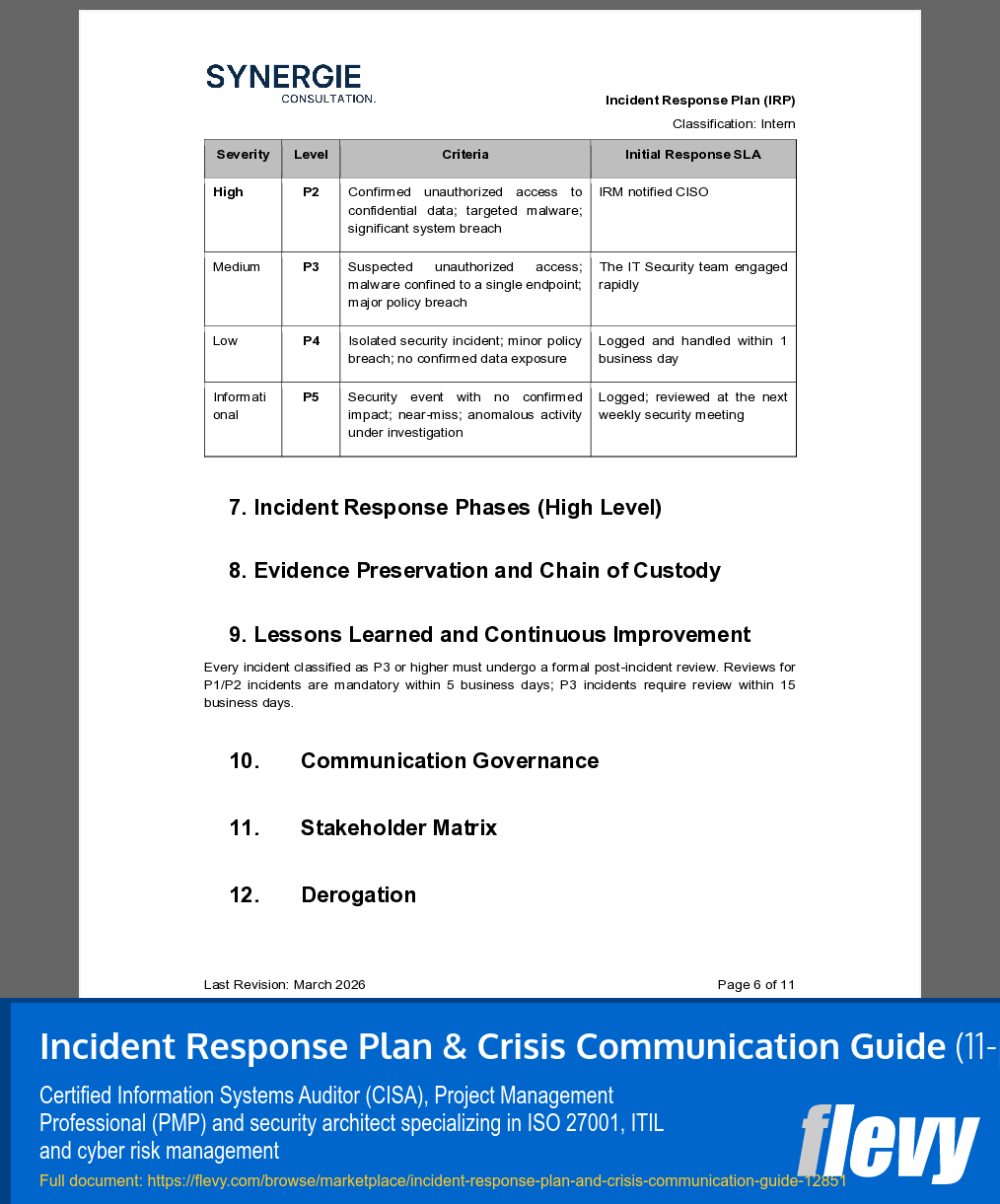 Incident Response Plan & Crisis Communication Guide (11-page Word document) Preview Image
