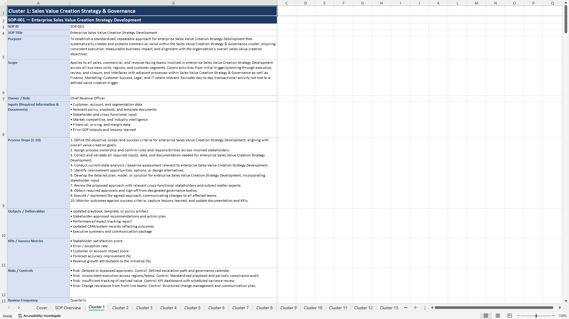 100+ Sales Value Creation SOPs (Excel template (XLSX)) Preview Image