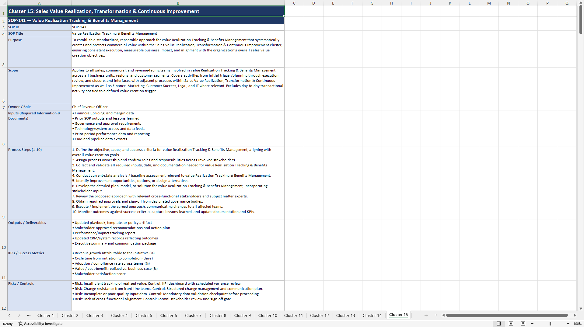 100+ Sales Value Creation SOPs (Excel template (XLSX)) Preview Image