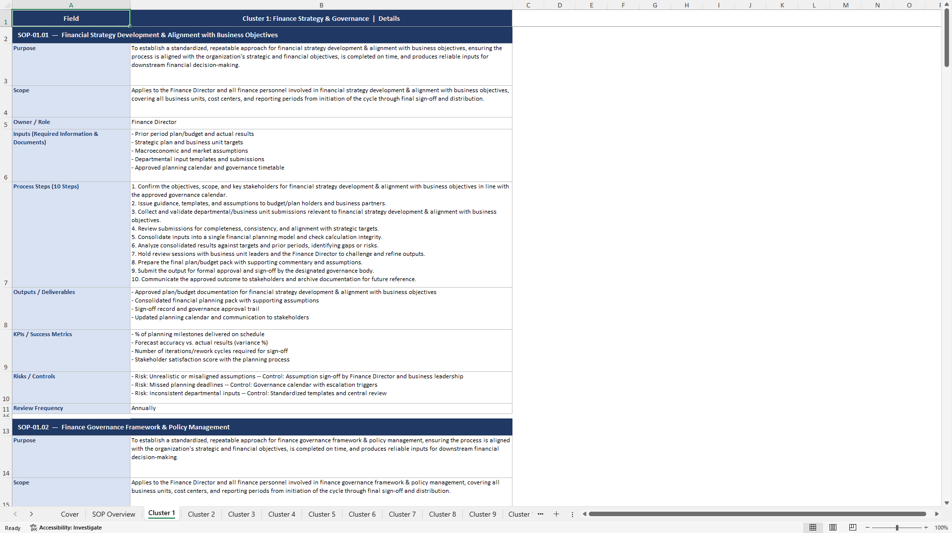 100+ Finance Director SOPs (Excel template (XLSX)) Preview Image