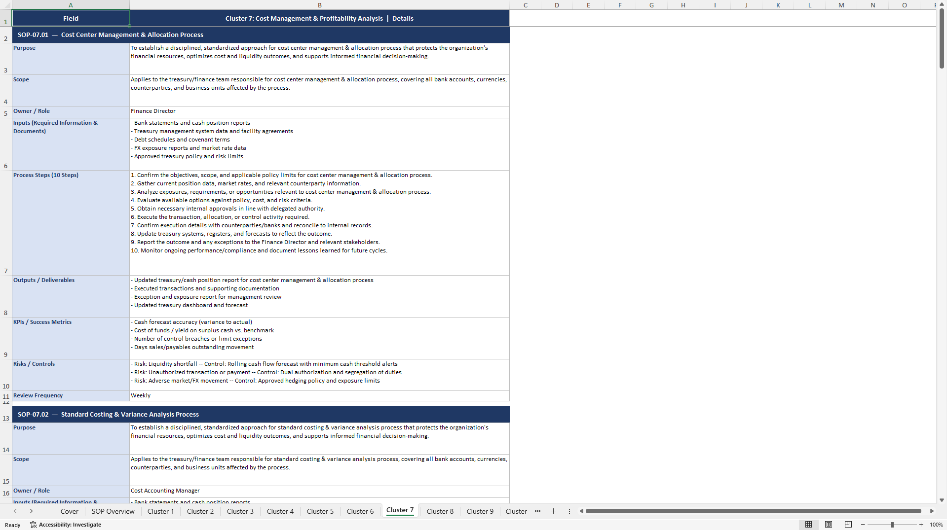 100+ Finance Director SOPs (Excel template (XLSX)) Preview Image