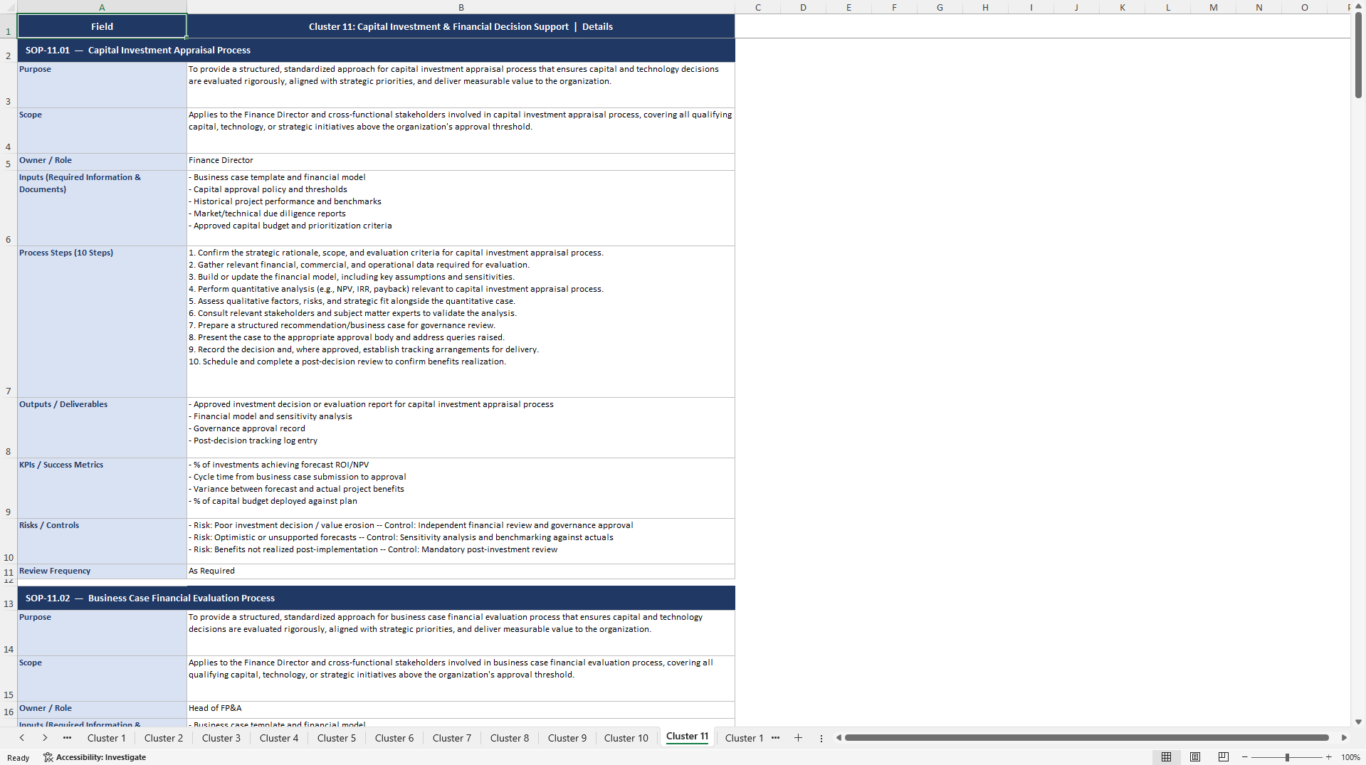 100+ Finance Director SOPs (Excel template (XLSX)) Preview Image