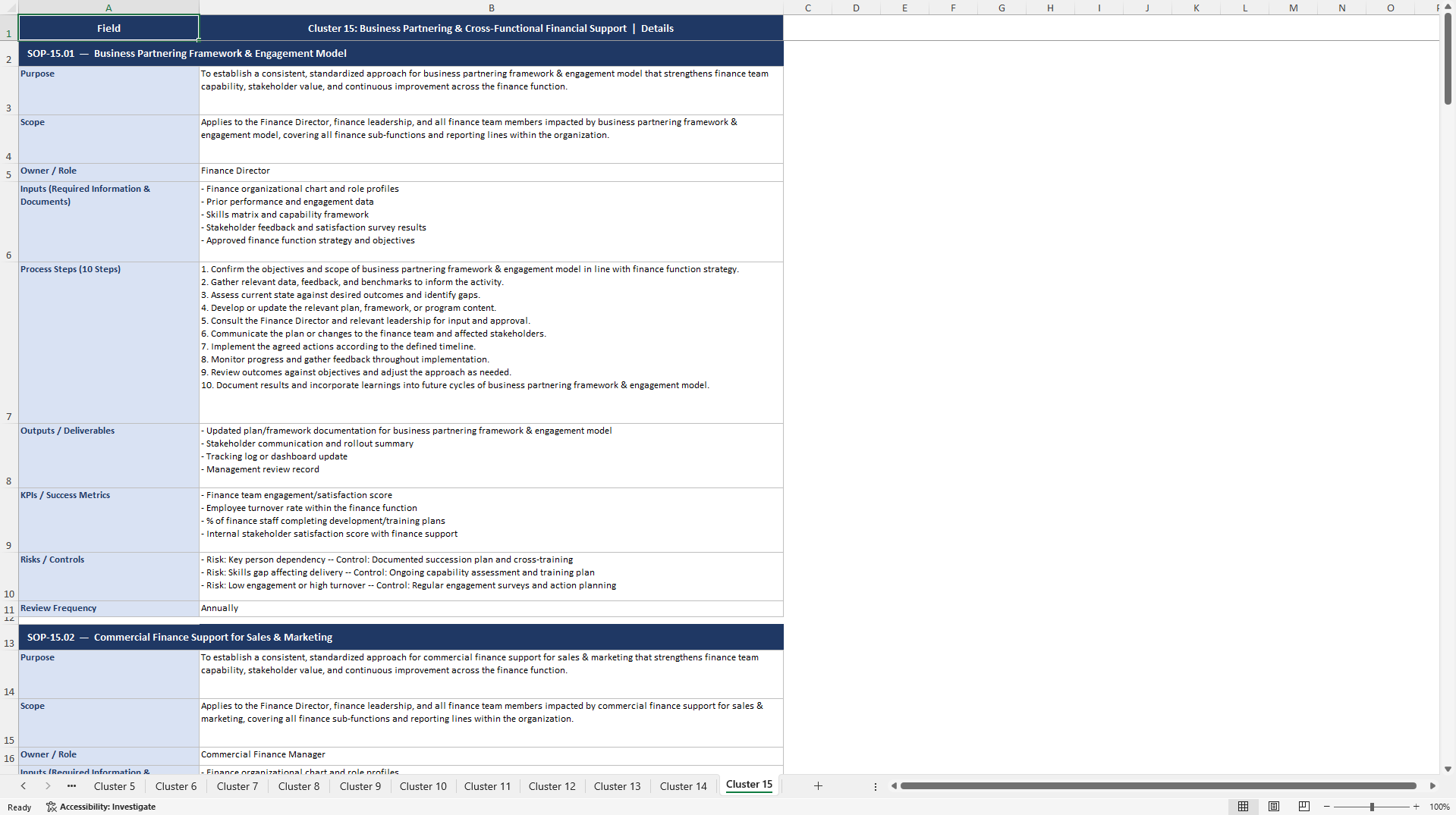 100+ Finance Director SOPs (Excel template (XLSX)) Preview Image