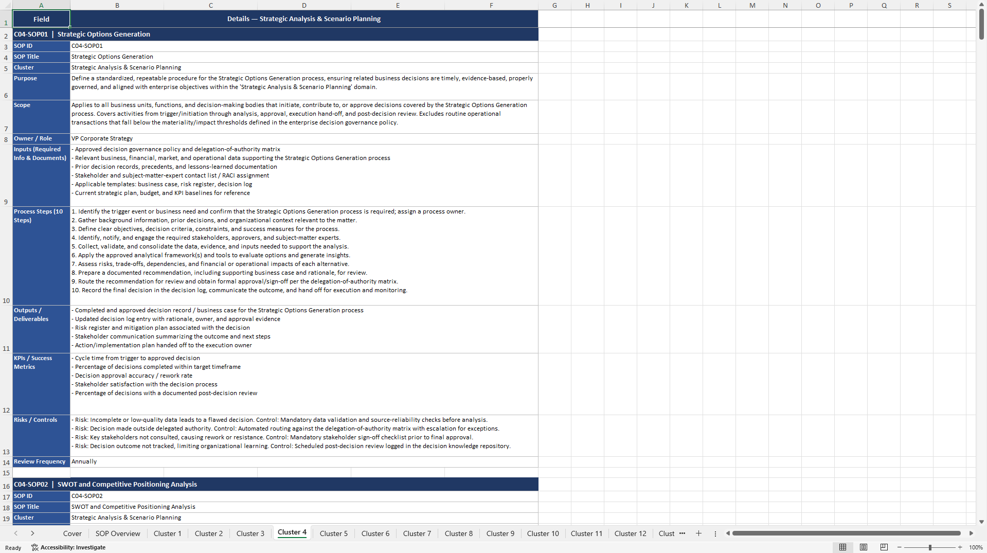 100+ Business Decision Making SOPs (Excel template (XLSX)) Preview Image