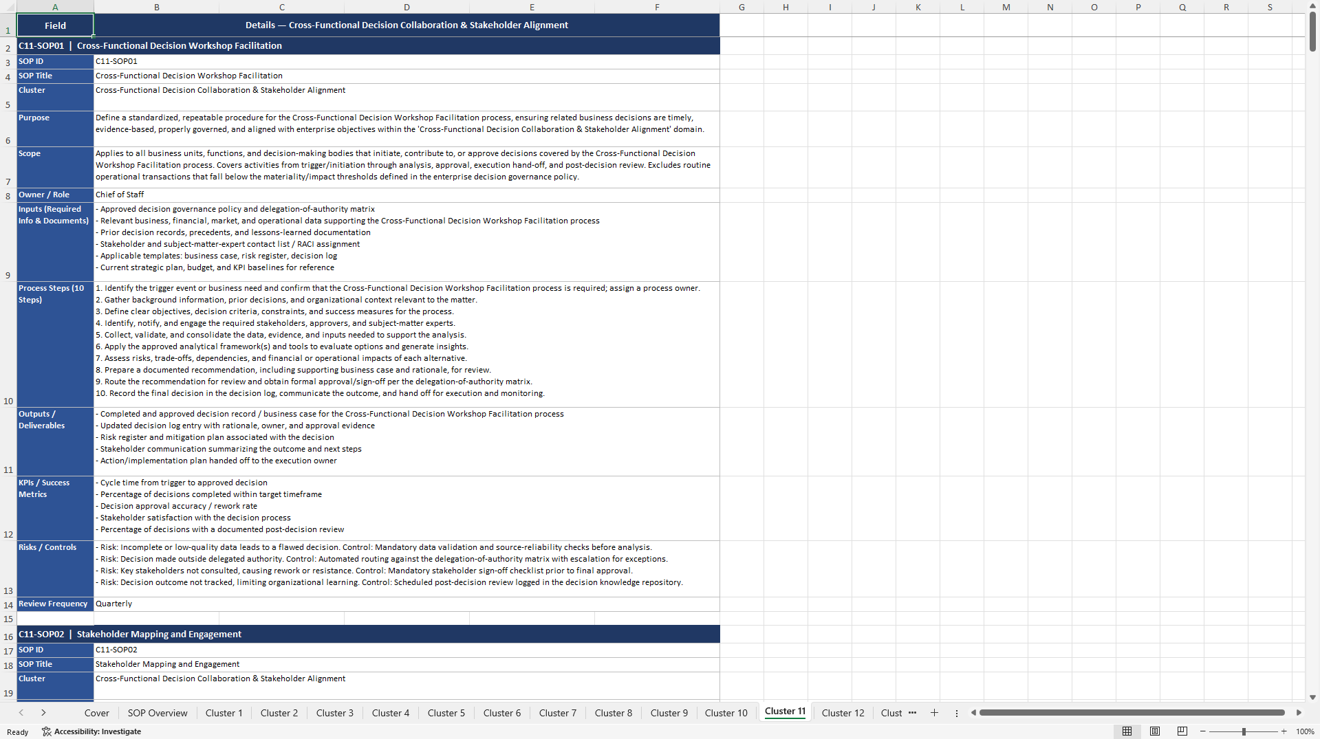 100+ Business Decision Making SOPs (Excel template (XLSX)) Preview Image