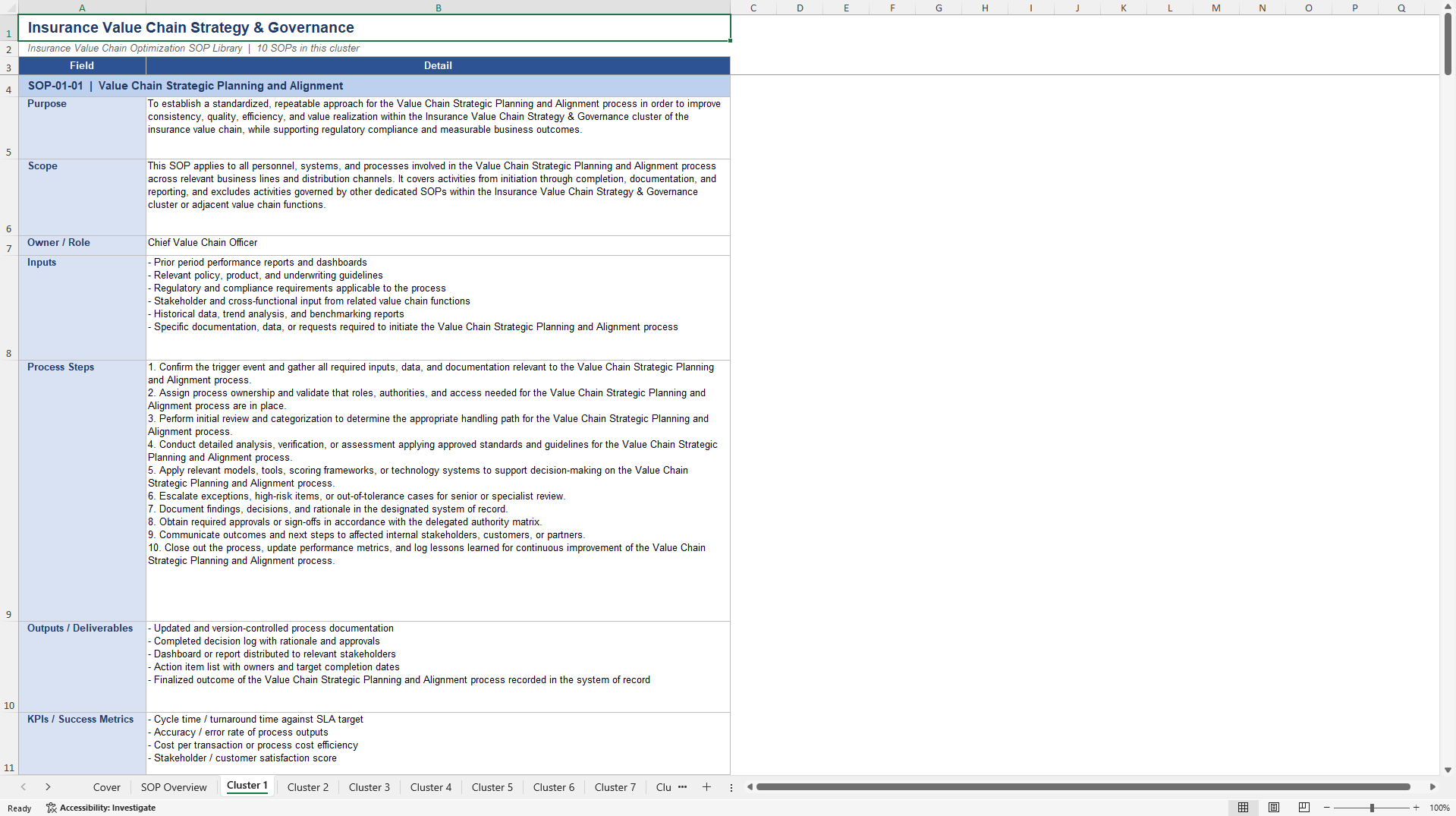 100+ Insurance Value Chain Optimization SOPs (Excel template (XLSX)) Preview Image