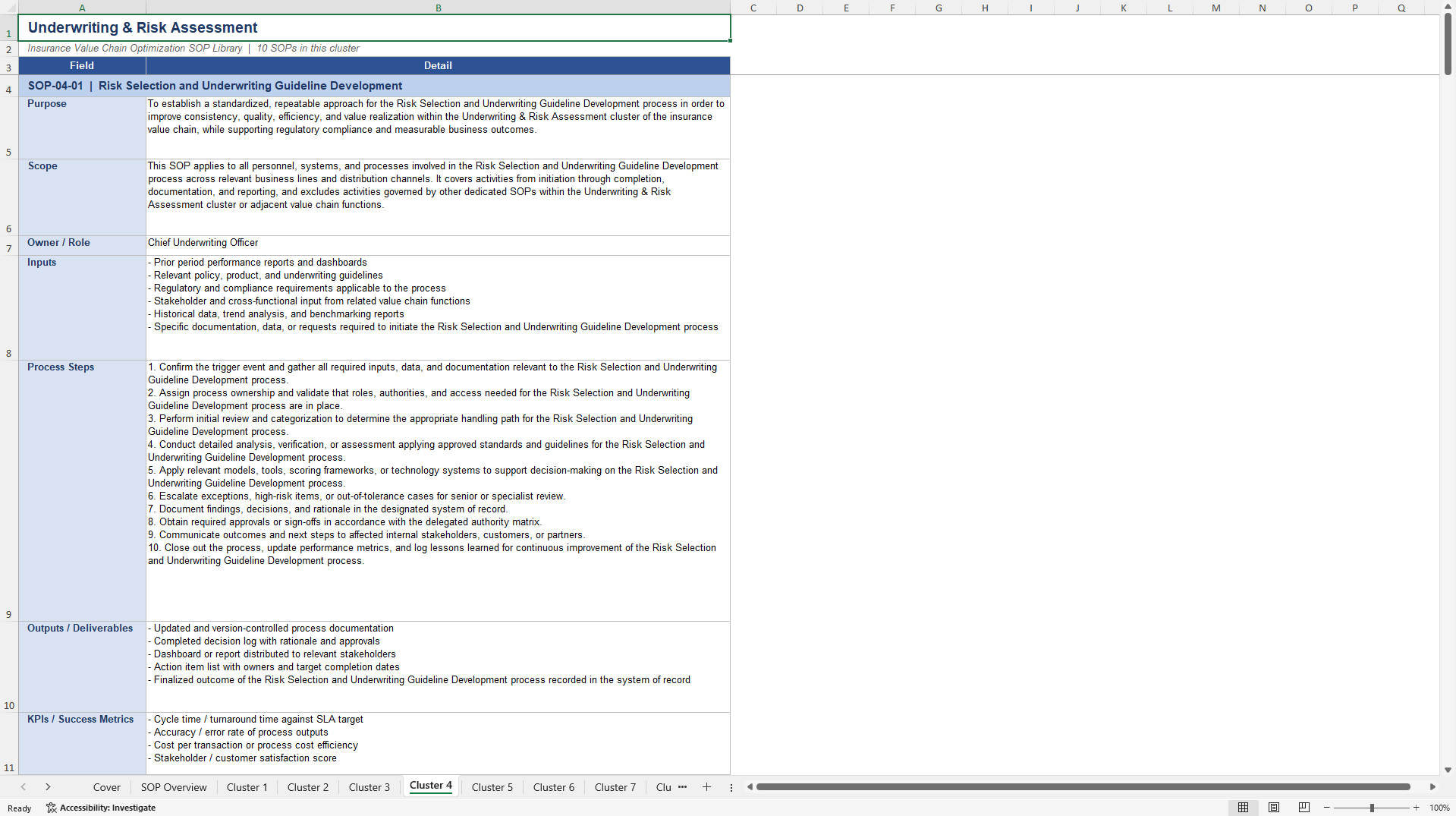 100+ Insurance Value Chain Optimization SOPs (Excel template (XLSX)) Preview Image