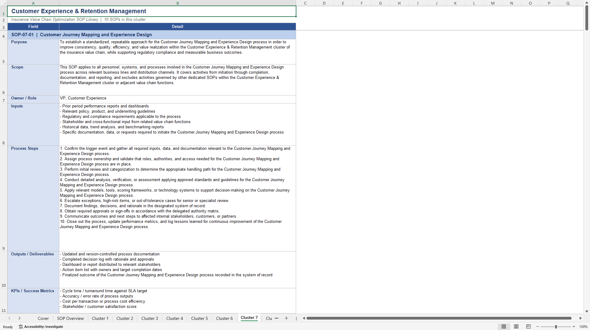 100+ Insurance Value Chain Optimization SOPs (Excel template (XLSX)) Preview Image