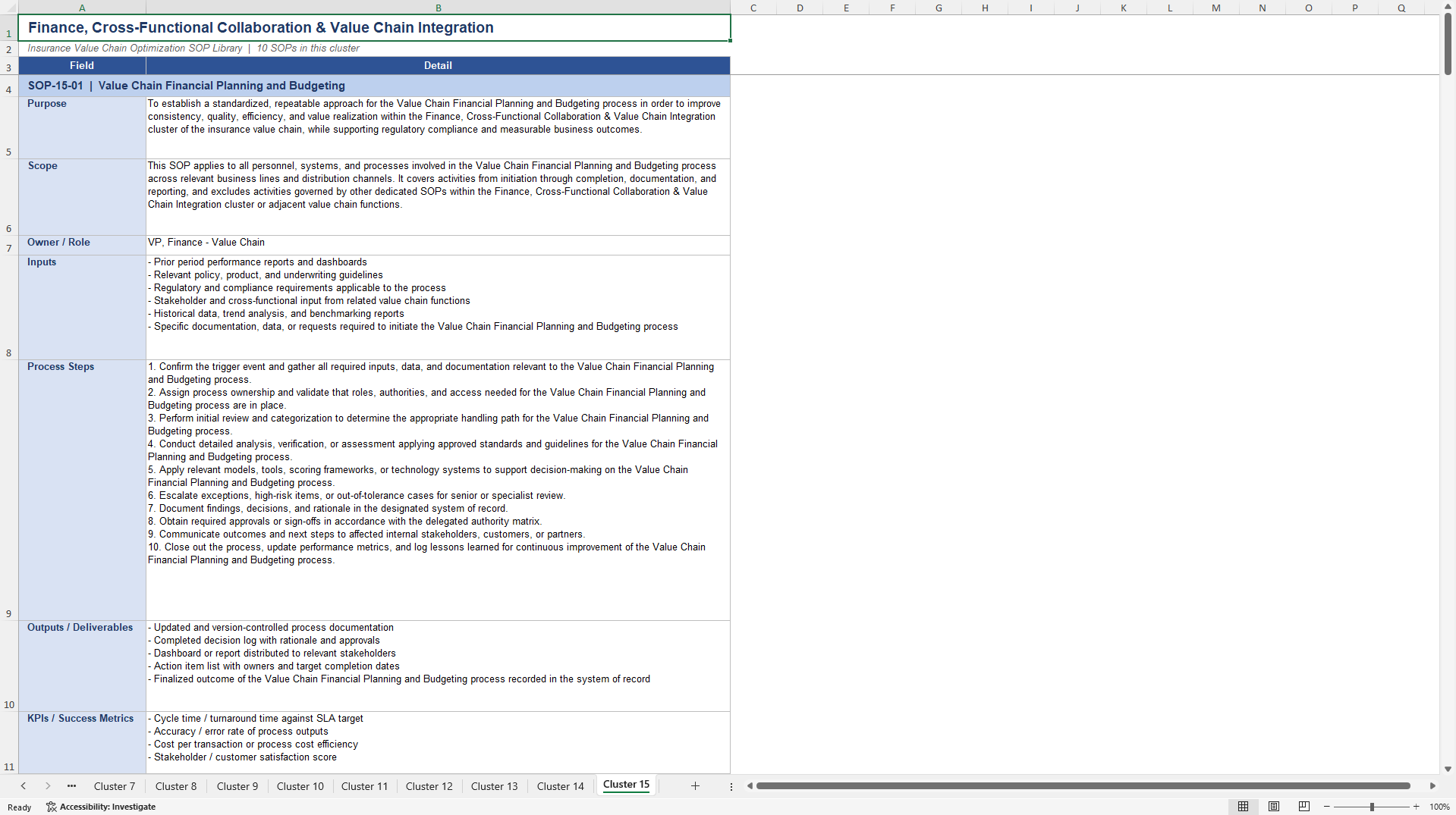 100+ Insurance Value Chain Optimization SOPs (Excel template (XLSX)) Preview Image